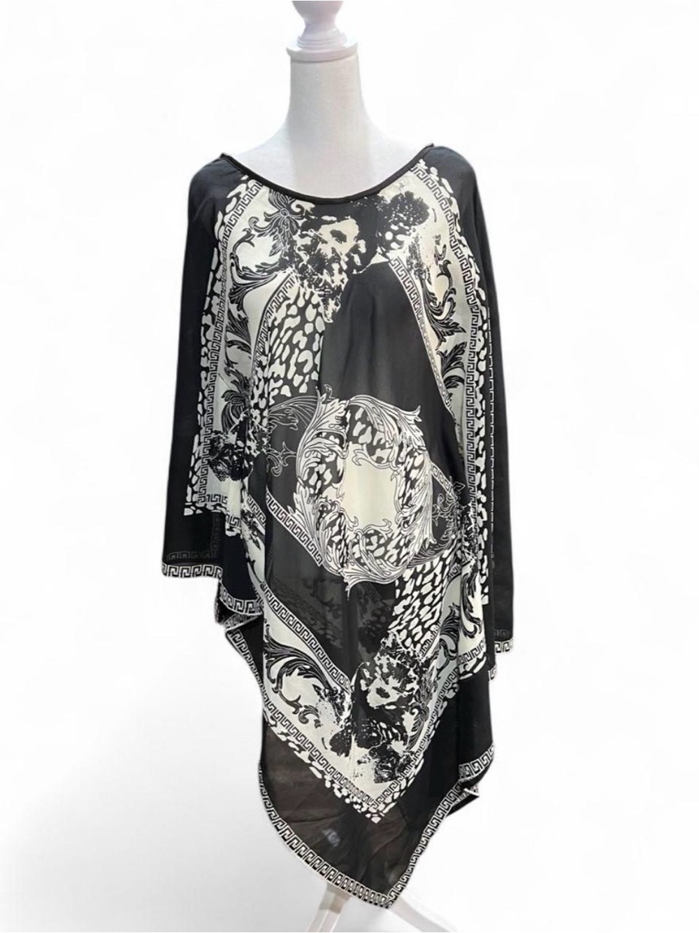 Black & White Printed Silk-Feel Coverup- Women Accessories